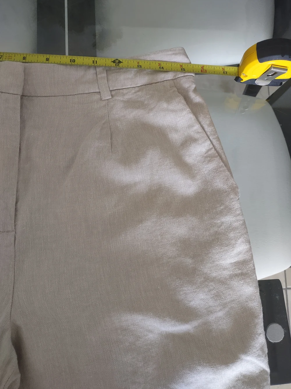Light Beige Linen-Look High Waist Trousers